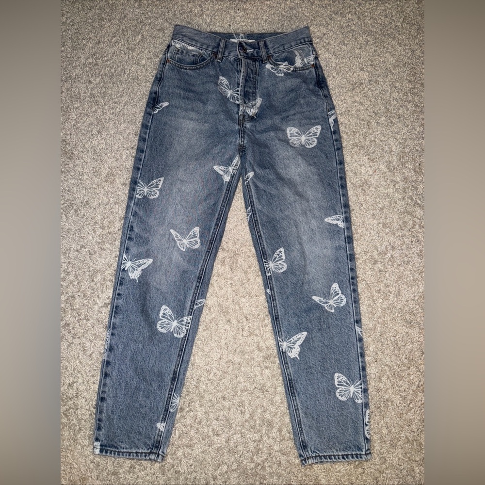 PacSun Blue Butterfly Print Women's Straight Leg Jeans